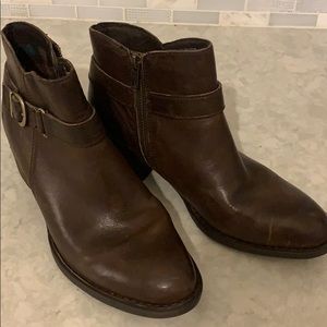 Born chocolate leather booties, 1.5 inch heel